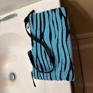 Neiman Marcus Black and Blue Beaded Wristlet